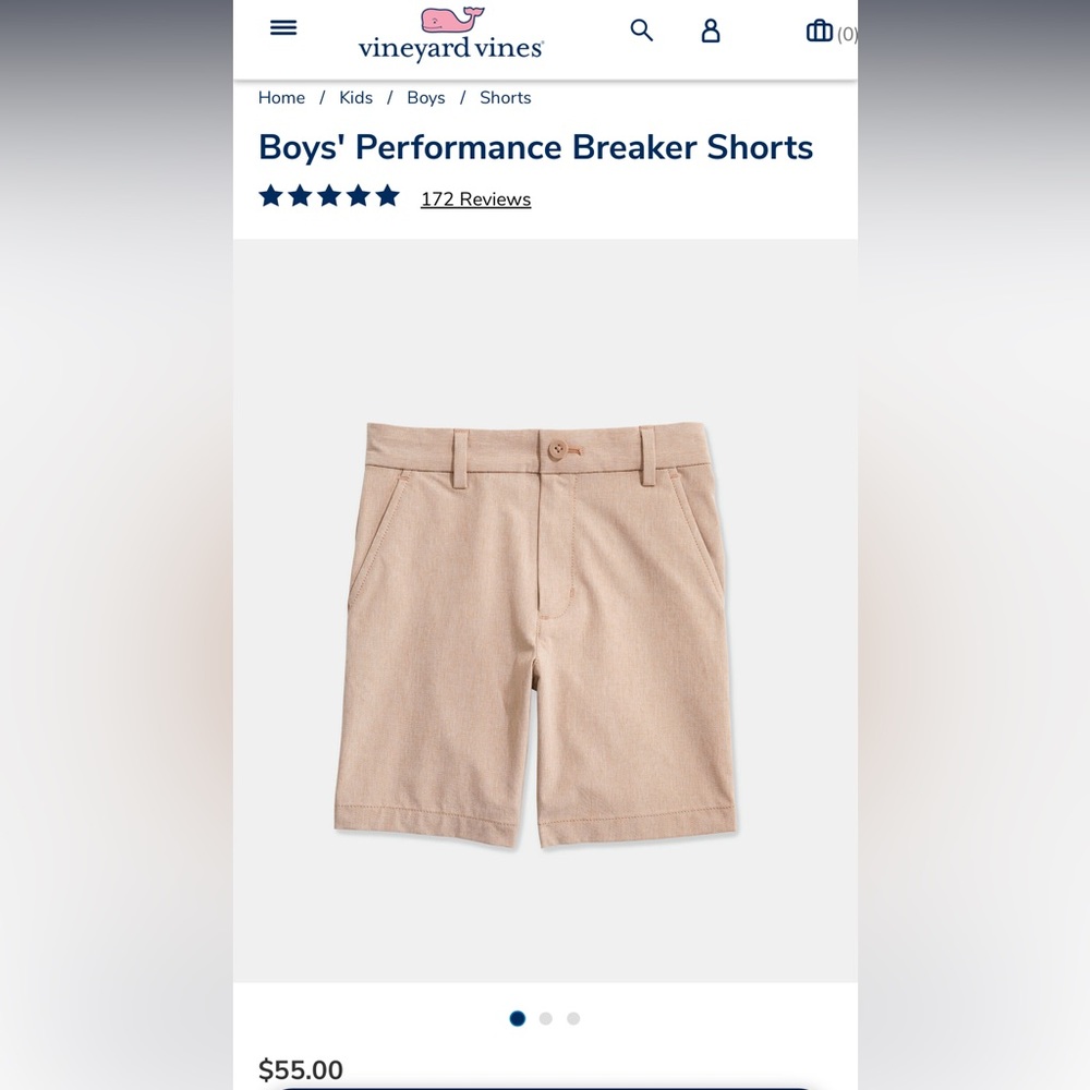 Vineyard Vines boys Performance Breaker Shorts khaki size 14